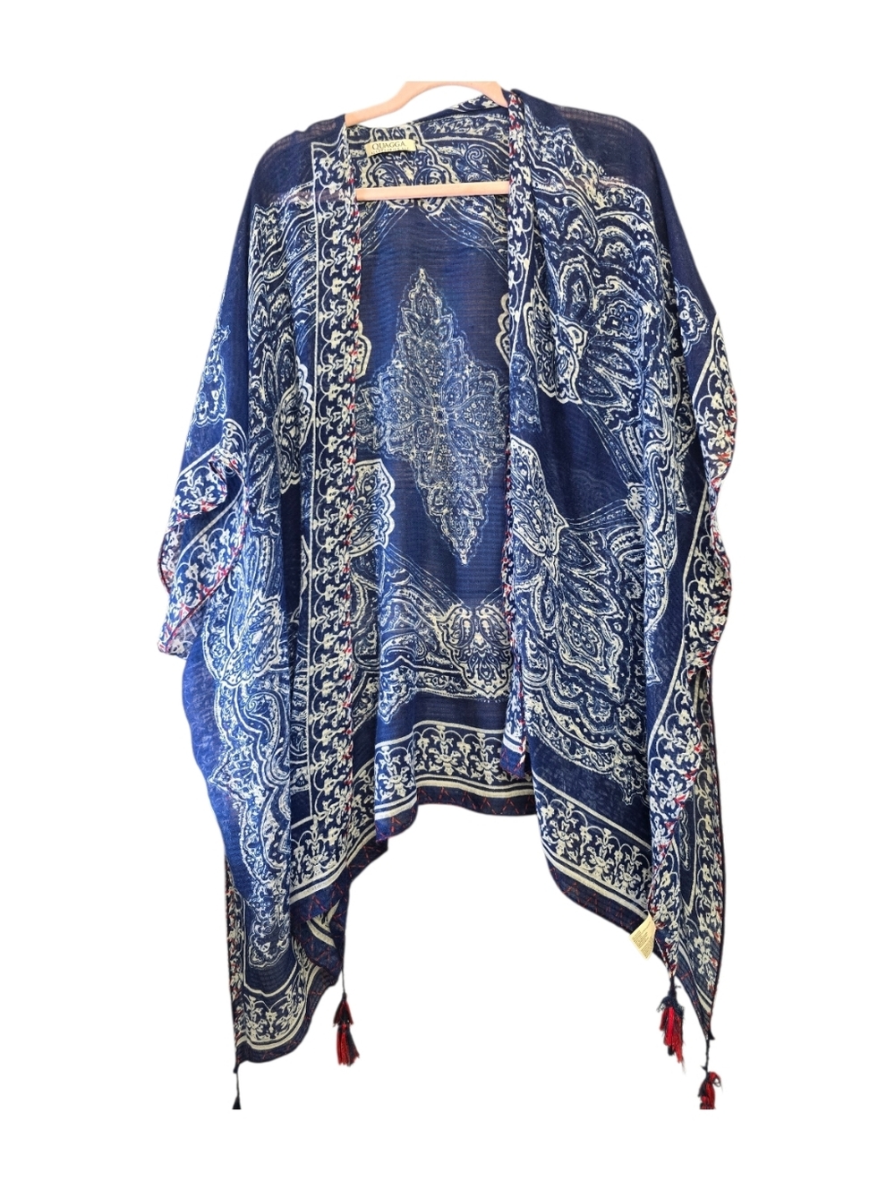 Quagga Navy Blue Paisley Kimono Cover-Up, One Size